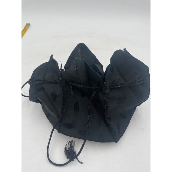Black Drawstring Pouch Leaf Pattern Victorian Style Purse - Picture 5 of 6